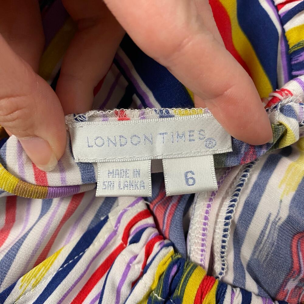 London Times Colorful Striped‎ Halter Knee Length Dress Size 6 Business Casual - Picture 2 of 7